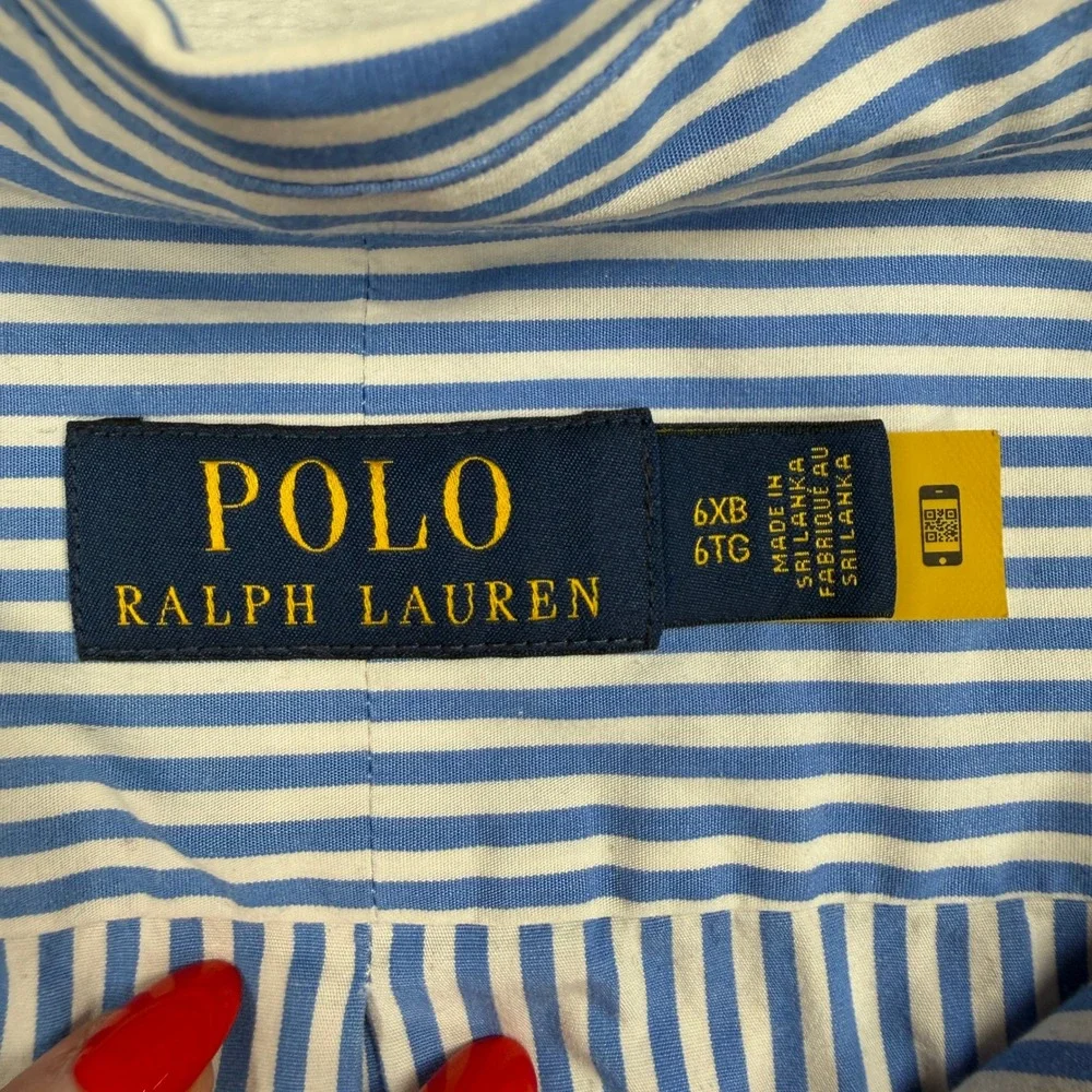 Polo Ralph Lauren 6XB Button Down Shirt Classic Striped Big and Tall Blue White